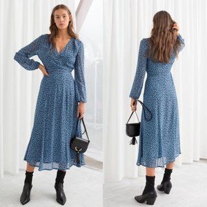 Sold‼️ &ther Stories | Floral Sheer Long Sleeve Midi Dress Size 6 Overlap V Neck